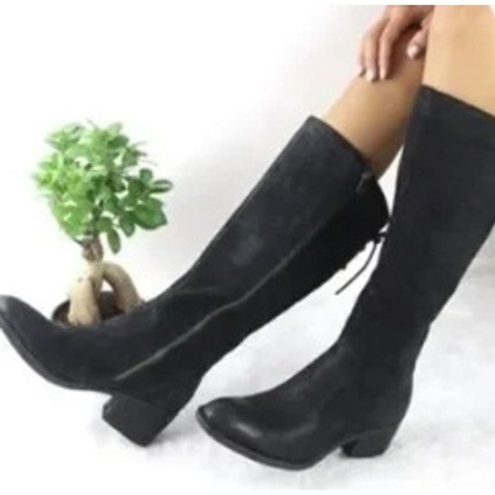 Born Black Felicia Suede Tall Lace Up Back Boots F33103 8.5M Heel Knee High